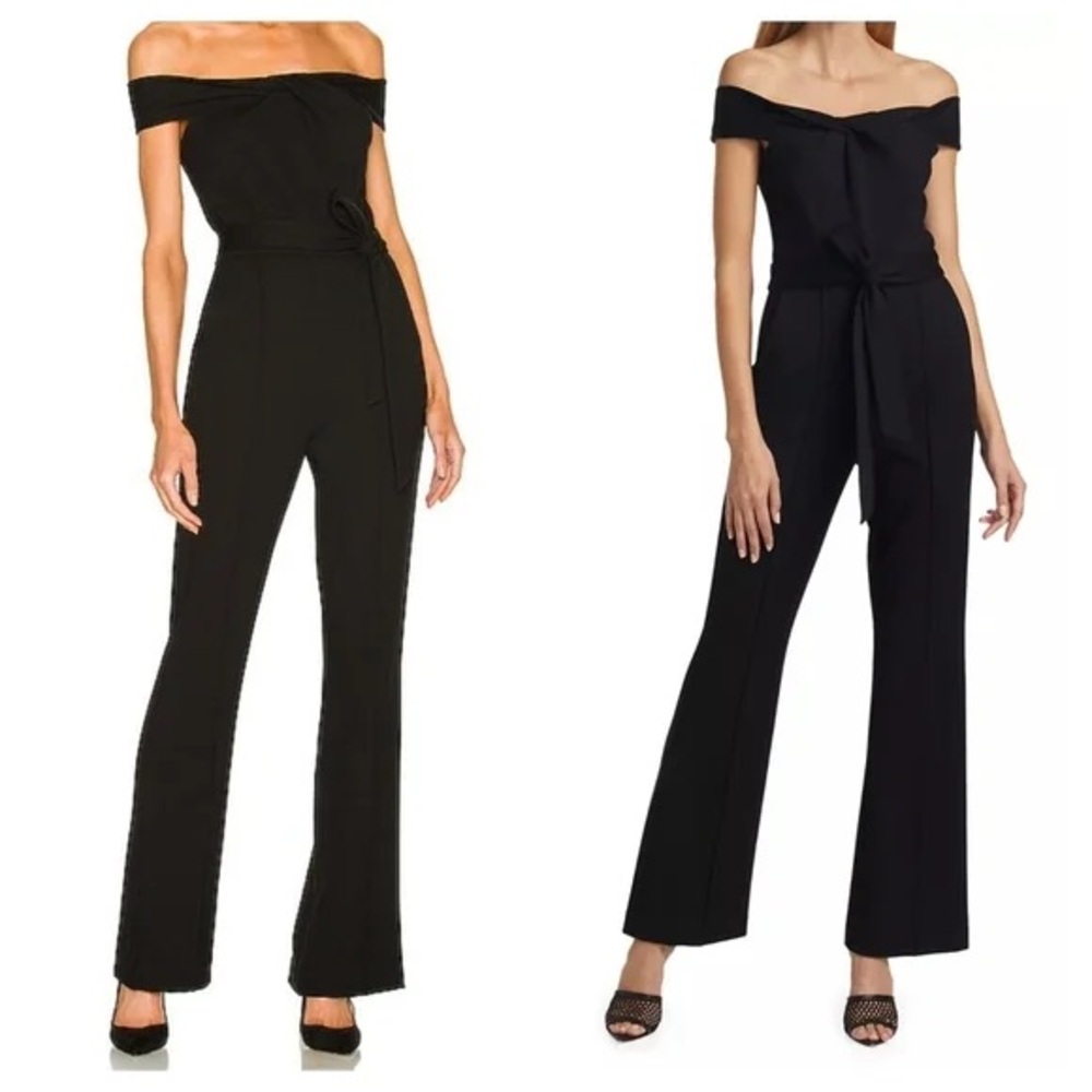 Black Flare Off the Shoulder Jumpsuit from Bailey44 on Revolve w/ Waist Sincher